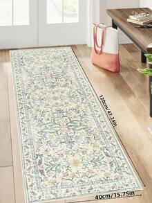 1pc Vintage Floral Hallway Rug, Indoor Kitchen Rug, Non-Slip Machine Washable Entryway Rug, Ultra Soft Bohemian Style Rug, Suitable For Hallway, Kitchen, Bedside, Entryway - Pastel Green - View 2