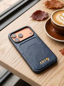 Personalisierte Goldfolie individueller Text Vintage Kunstleder Kartenfach Handyhülle kompatibel mit iPhone 15 16 17 Pro Max mit Kartenaufbewahrungstasche vollständiger großer Kameraausschnitt stoßfest sturzsicher schützende Handyhülle für Frauen Männer Studenten GeschäftsPaar weit verbreitet im täglichen Leben Arbeit Reisen Dating Geburtstag Jahrestag Geschenk Szenen - marineblau - Übersicht 3