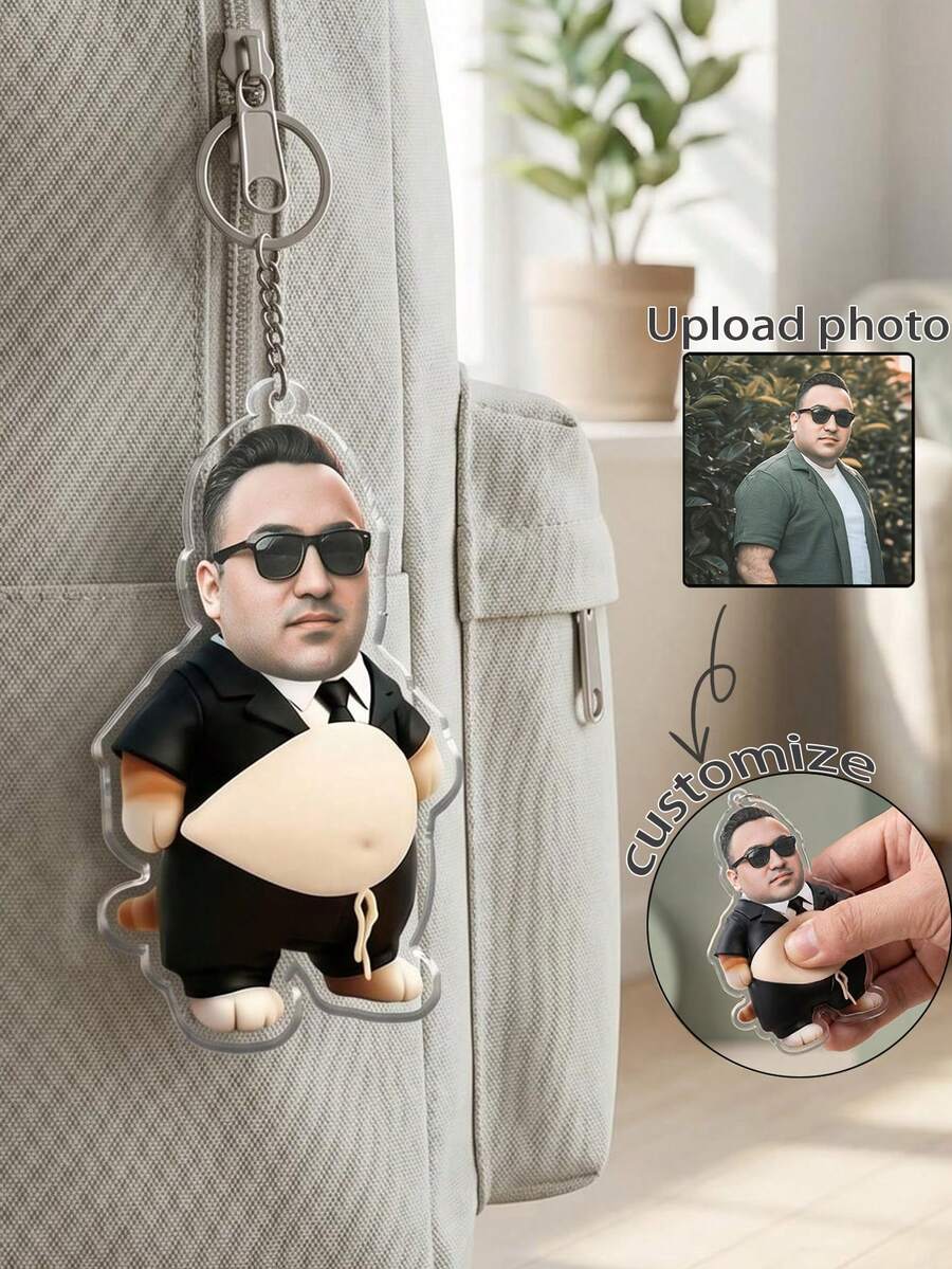 Custom Photo Big Belly Acrylic Keychain, Personalized Soft Cute Squeeze Stress Relief Pendant, Custom Face Keychain, Squeeze Stress Relief Keychain, Fun Bag Charm, Customized Gift For Friends, Fan Merchandise, Cute Cartoon Keychain, Custom Portrait Pendant, Unique Holiday Gift, Creative Fun Gift For Friends - Multicolor - View 1