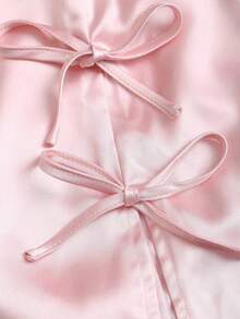 Minifalda de satén con abertura y lazo, color rosa, para uso casual - Rosa - Ver 6