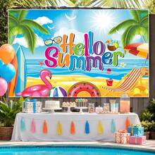 1pc Backdrop Banner For Hello Summer Large Hawaiian Pool Beach Party Background Banner For Summer Tropical Party Decorations For Summer Holiday Indoor Outdoor Photo Booth Props - View 3
