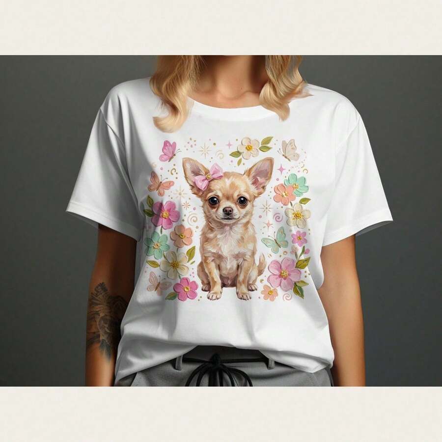 E Mama Chihuahua, Mama Chihuahua T-Shirt, Gift For Dog Lovers, Funny Dog T-Shirt, Mama Dog T-Shirt, Mama Dog Graphic T-Shirt, New Mama Dog T-Shirt - 白色 2 - 查看 1