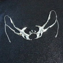 1件哥德龐克金屬面具萬聖節外星液體機械風耳夾唇環 可調節面部飾品 男女通用 - 歌德式面具 - 查看 4