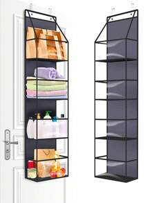 1pc Dark Grey 4-Tier Over The Door Hanging Storage Organizer With Black Edge, PVC Clear Pocket Fabric Wall Hanging Bag, Large Capacity Cabinet Door Storage Rack For Kitchen Pantry, Bedroom Closet & Bathroom Sundries Storage - Dark Grey - View 1