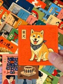 50pcs Light Academy Style Japanese Retro Material Stickers, Ukiyo-E Reading Lady Cat Traditional Landscape Waterproof Stickers, Suitable For Junk Journal, Book Lovers Decoration - Fresh and Clean - View 2