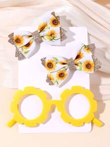 2 Stücke Mädchen Sonnenblumen Schleife Pailletten Doppelschicht Blumen Haarspangen, Gelbe Zahnrad Rahmen Brille, Party & Feiertag Kinder Haaraccessoires - Gelb - Übersicht 4