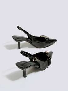 Women's Fashion Versatile Pointed Toe Buckle High Heel Pumps - Black - View 1