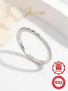 1pc Elegant & Chic 925 Sterling Silver Cubic Zirconia Hollow Twisted Ring, Fashionable Accessory For Dates, Parties, Daily Wear, Showcasing Charm, Gift - Silver - View 1