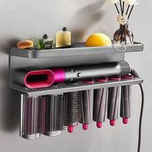 Wall-Mounted Curling Iron Storage Rack Hair Dryer Holder No-Drill Hair Tool Hanging Rack Bathroom Hair Dryer Storage Shelf Drill / No-Drill Dual-Use Storage Rack Space Aluminum Material, Suitable For Bathroom, Bedroom, Hair Salon, Equipped With Two Installation Methods - Multicolor - View 1