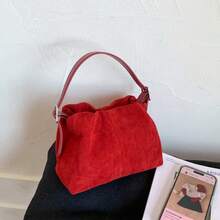 Women's Suede Handbag - Solid Color Handbag, Casual Vintage Shoulder Bag And Crossbody Bag For Everyday Use In Autumn And Winter. - Red - View 1