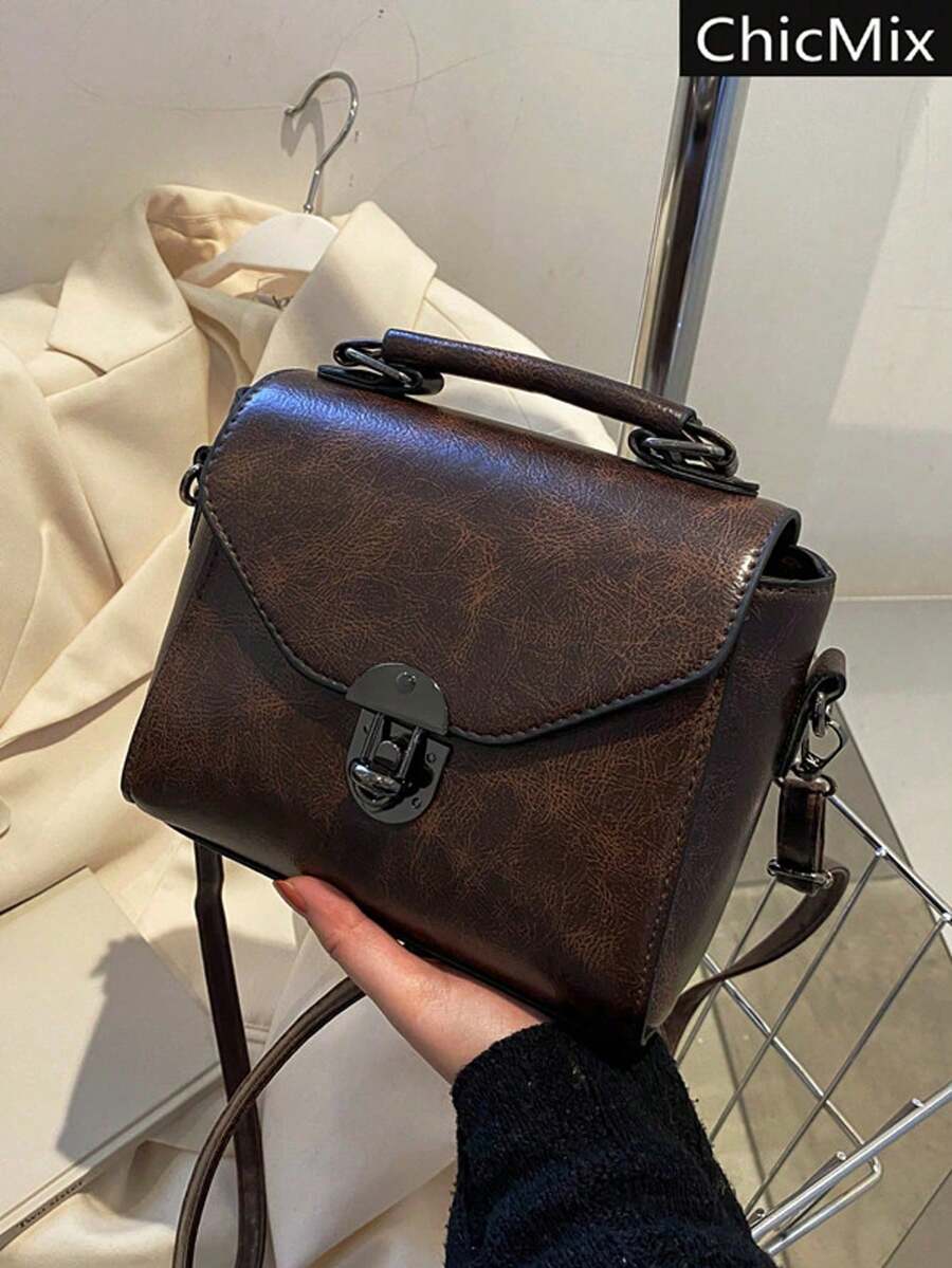 Bolso cuadrado ligero, estilo casual de negocios, con cierre metálico y solapa, ideal para adolescentes, mujeres, estudiantes universitarias, novatas y trabajadores de oficina. Perfecto para - Negro - Ver 1