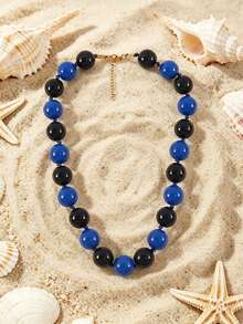1pc European & American Bohemian Round Geometric Acrylic Mixed Color Beaded Rope Handmade Knotted Women's Necklace With Stainless Steel Accessories, Holiday Gift, Daily Wear - Hand-knotted Resin Stainless Steel Accessory Necklace - View 24