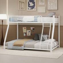 Cadre de lit superposé en métal robuste, un lit supérieur de 90*140cm et un lit inférieur de 140*190cm, conception peu encombrante avec échelle et barrières de sur toute la longueur, idéal pour les adolescents et les adultes, style moderne. - Blanc - Voir 4