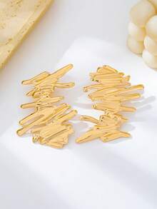 1 Pair Asymmetrical Metal Earrings, Vintage Design Jewelry For Women, Suitable For Daily Wear, Vacation, Party Accessories - Gold - View 2