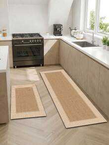 1pc Light Brown Linen Texture Fine Striped Diatom Mud Kitchen Mat, Rubber Backing Non-Slip Water-Absorbent Stain-Resistant, 3.5mm Trimmable, Natural Wood Minimalist Home Decor Kitchen Bathroom Hallway Living Room Universal Foot Mat - View 2
