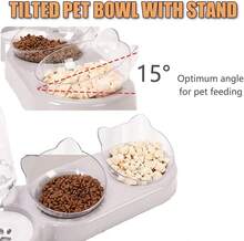 Set per animali domestici grigio chiaro, completo di orecchie da gatto e due ciotole: ciotola angolata per cibo e acqua con protezione per il collo, ciotola combinata per cibo e acqua per separare cibo secco e umido. - 500ml - Visualizzare 3