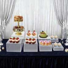 8pcs Modern Display Stands, Countertop Clear Food Risers For Buffet Table, Reusable Acrylic Pedestal Decoration For Cupcake - Transparent - View 2