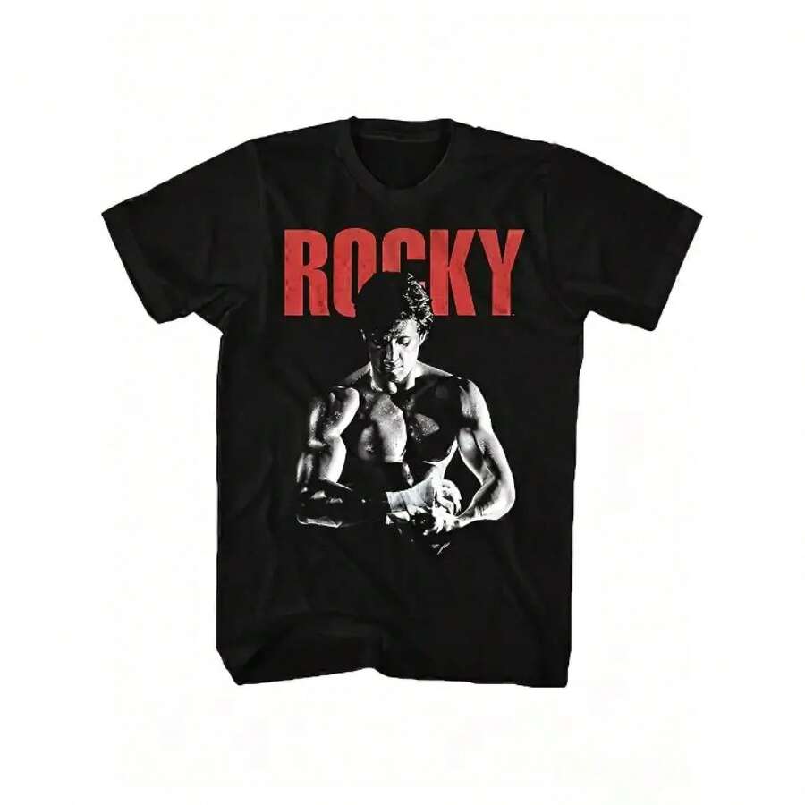 Men's Rocky Balboa Graphic T-Shirt: Featuring A Classic Design Inspired By Rocky Balboa And Creed, This Black T-Shirt With White Text Is Perfect For Casual Wear Year-Round. - 黑色 - 查看 1