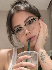 1 Pair Square Metal Frame Non-Prescription Glasses For Men And Women, High-Quality Craftsmanship, Elegant And Sophisticated, Sexy And Fashionable, Versatile And Timeless, Suitable For Daily Commute, Campus, Reading, Office - Multicolor - View 1