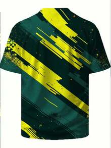 Camiseta de Cuello Redondo para Hombre de Estilo Contemporáneo - Diseño Abstracto de Alto Contraste con Líneas Angulares, Detalles en Tonos Medios y Textura Desgastada, Estampado Vibrante pa - Negro - Ver 3