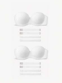1/2件女款無肩帶內衣，透明肩帶，休閒露背設計，中彈力面料，內衣上衣，可拆卸肩帶 - 彩色 - View 50