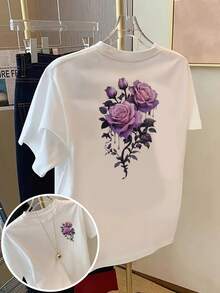 Camiseta de verano estampada de manga corta para mujer, top para mujer, tejido de algodón puro, corte regular blusas para mujer playeras de mujer blusas casuales para dama conjuntos de mujer - Blanco - Ver 1