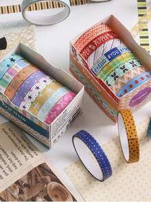 8 rollos de cinta washi con lunares, corazones y flores, cinta decorativa rasgable a mano, perfecta para collages de diarios manuales, envolver regalos, hacer tarjetas y scrapbooking - Multicolor - Ver 1