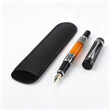 Vintage Carved Silver Pattern Fountain Pen, Fine Nib, Refillable Ink Pen, Single PU Leather Pen Pouch, Elegant Business Stationery Gift - 808 - View 7