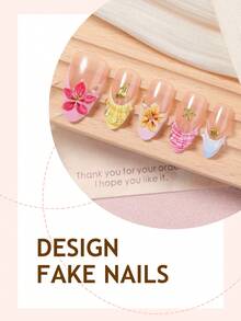 10pcs Shell French Style Nail Stickers, Medium Almond Shape, 3D Flower Water Ripple Rhinestone Design, Y2K Fresh Fashion Style, Glossy Full Coverage Artificial Nails, For Girls Daily Wear - Multicolor - View 4