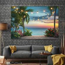 2D Flat BannerVibrant Hawaiian Beach Backdrop: Tropical Palm Flowers And Ocean View - Perfect Photo Prop, Instantly Creates A Summer Art Deco Vibe For All Celebrations - Multicolor - View 5