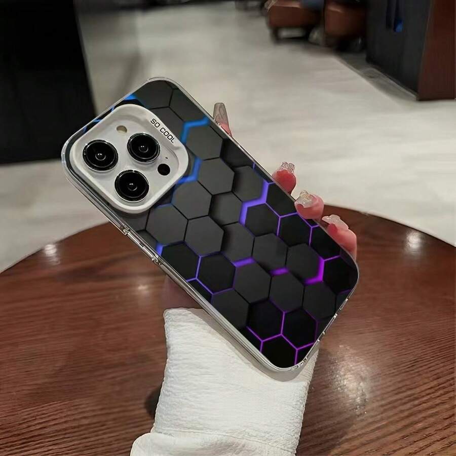 The New Honeycomb Case Is Suitable For Apple 16, Simple 15plus, Matte 17, 13, Premium 14, And Anti-Drop - 彩銀殼-白色-蜂巢方塊 - 查看 1