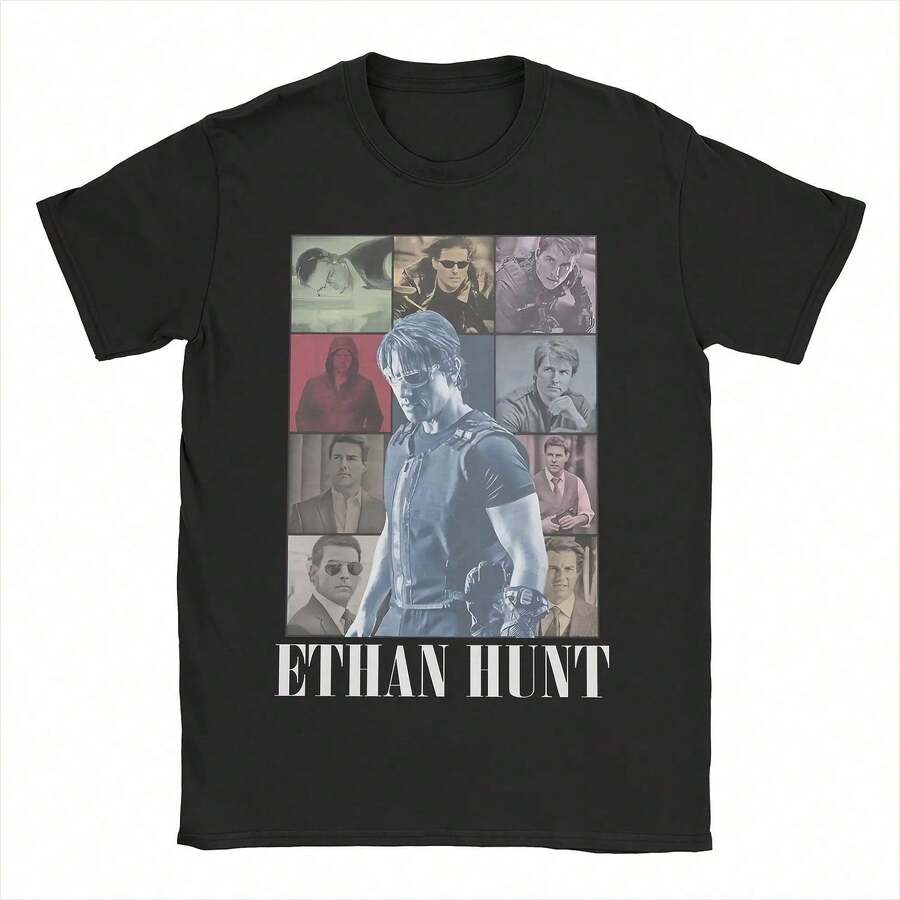 Camiseta retro vintage de Tom Cruise y Ethan Hunt de los 90, inspirada en Misión Imposible, , cuello redondo, ideal para regalar. - Negro - Ver 1