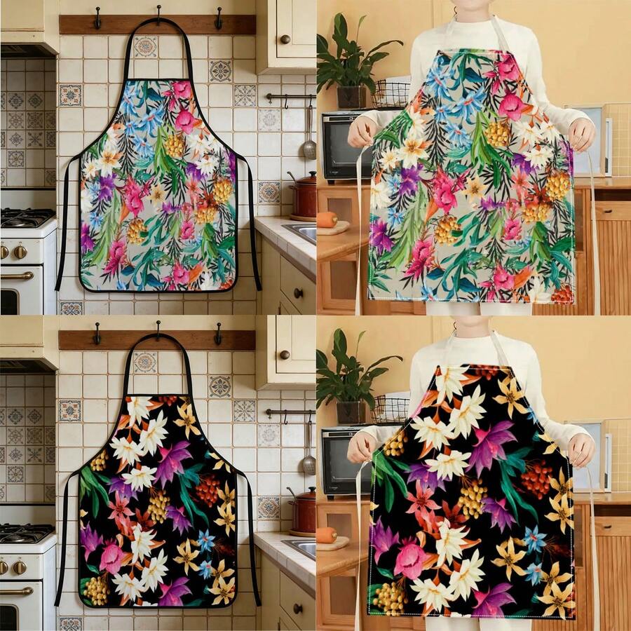1 Stück Schürze mit Pflanzen- und Blumenmuster, Polyester-Material, geeignet zum Kochen, Grillen, Gärtnern, Malen, Maniküre, Unisex, für Innen- und Außenbereich - Verschiedenfarbig - Übersicht 1