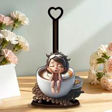 A Wooden Tissue Box With "Lazy Coffee Girl" Pattern, Featuring A Space-Saving Design Construction. Suitable For Vertical Storage In Kitchen, Bedroom, Living Room And Bathroom. It's A Fun Gift - Multicolor - View 2