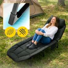 Outdoor Folding Lounge Chair, Camping Nap Bed, Thick Pillow Leisure Chair - Black - View 9