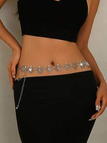1pc Vintage Fashion Personalized Metal Flower Waist Chain, Bohemian High-End Multi-Functional Dress Belt, Suitable For Women In Any Occasion - Silver - View 6