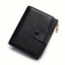 Elegant Women's Genuine Leather Folding Wallet, With A Large Capacity Design Including Credit Card Slots And A Bill Compartment. - 黑色 - 查看 2