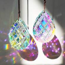 2pcs Crystal Sun Catcher Prism Hanging Decor, For Window Decoration, Grooved Grid AB Color Crystal Prism Rainbow Maker Garden Hanging Sun Catcher Ornament - 2pcs 76mm Grooved Mesh - View 1