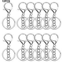 12 piezas Ganchos de langosta de aleación con resorte, llaveros de metal multifunción con cadena y anillos de llave planos, adecuados para manualidades DIY de llaveros, decoración de colgantes para mochilas, carteras, bolsos, regalos festivos (10 colores disponibles) - cierre de mosquetón de cadena - Ver 12