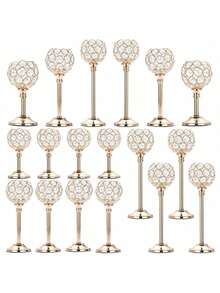 Set Of 3 Gold Crystal Bowl Candlestick Holders Metal Crystal Tealight Candelabras, Tall Crystal Votive Candlesticks Elegant Crystal Candle Stand For Dining Table Centerpiece Wedding Candle Decor,Room Decor,Gifts Birthday Graduation - 彩色 - 查看 1