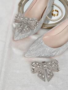 2 piezas de accesorios desmontables para zapatos con lazo de strass en plata, oro y albaricoque, hebilla decorativa para zapatos, estilo elegante de lujo, accesorios DIY para zapatos de tacón alto, zapatillas, zapatos blancos, zapatos casuales, mocasines, zapatos de novia, accesorios para zapatos de boda, un zapato con múltiples usos - Plateado - Ver 5