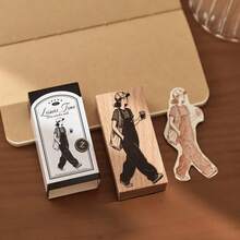 JotBox 木製印章角色素材，休閒時光用，剪貼簿拼貼裝飾 DIY 材料，兒童印花，復古印章 - 閒暇時光木質印章 - 查看 19