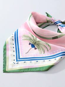 1件女款時尚夏季椰子樹印花圍巾 - 多功能女士圍巾配件，聚酯纖維材質，適合海灘、海邊及日常時尚搭配 - 彩色 - 查看 5