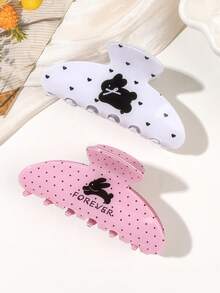 2件組 Y2K 粉色與白色波點愛心兔子卡通印花半圓形髮夾，半紮髮髻髮夾，後腦勺髮夾，分髮夾，慵懶造型，修飾頭型，波希米亞溫柔田園風，柔軟質感，休閒街頭風，下午茶髮飾 - 彩色 - 查看 4