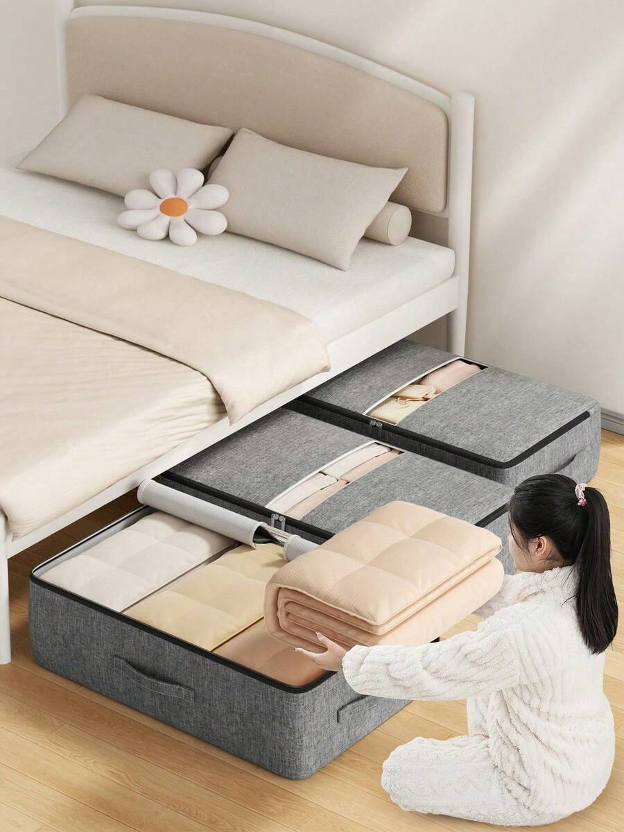 Foldable Underbed Storage Bag, Large Capacity Gray Transparent Storage Bag, Foldable Toy Storage Bag, Moving Packing Bag, Underbed Clutter Storage Bag, Home Storage Box, Bathroom Dirty Laundry Storage Basket, Transparent Home Clothing Sorting Bag,Bedroom Room Decor,Back To School - Multicolor - View 1