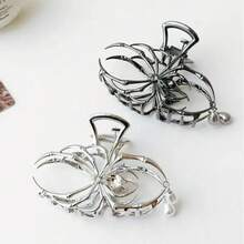 Pinza para el pelo personalizada  para mujer, diseño de garra de araña con calavera de Metal de aleación de perlas de imitación y diamantes de imitación para uso diario - Negro - Ver 7