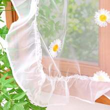 FLYINGCURTAINS 1PC Ruffle Edge Daisy Embroidered Sheer Curtain, Light Filter Semi-Transparent Voile, Rod Pocket Easy Install, For Kitchen, Cafe Decoration, Sweet Housewarming Gift - Multicolor - View 6