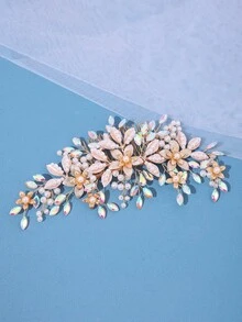 1件優雅手工珍珠花朵髮梳，鮮紅水晶飾品，新娘婚禮頭飾，派對生日公主髮飾 - 彩色 - 查看 6