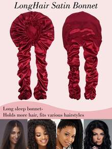 2-In-1 Adjustable Satin Bonnet With TieLong Satin Sleep Cap For Long Hair/Braids,Soft Satin Hair Bonnet With Button Night Hair Cover For Curly Hair - A - View 7
