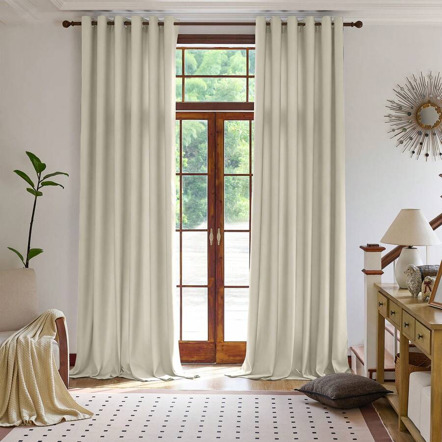 Plain Velvet Curtain With 8 Buttons (1 Piece), Soft And High Quality Fabric, Enhances The Style Of Your Home, Perfect To Complement Any Modern Decor Style. - 米色 - 查看 1